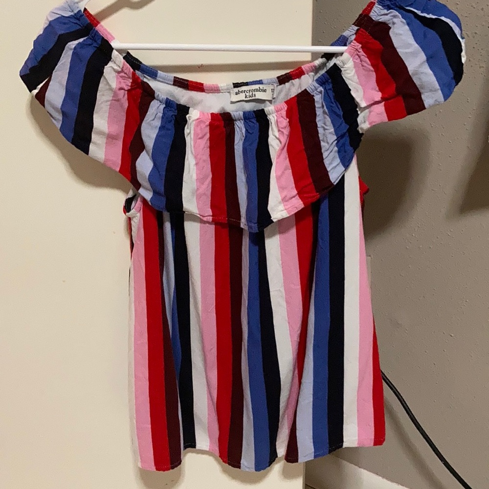 colorful off the shoulder shirt